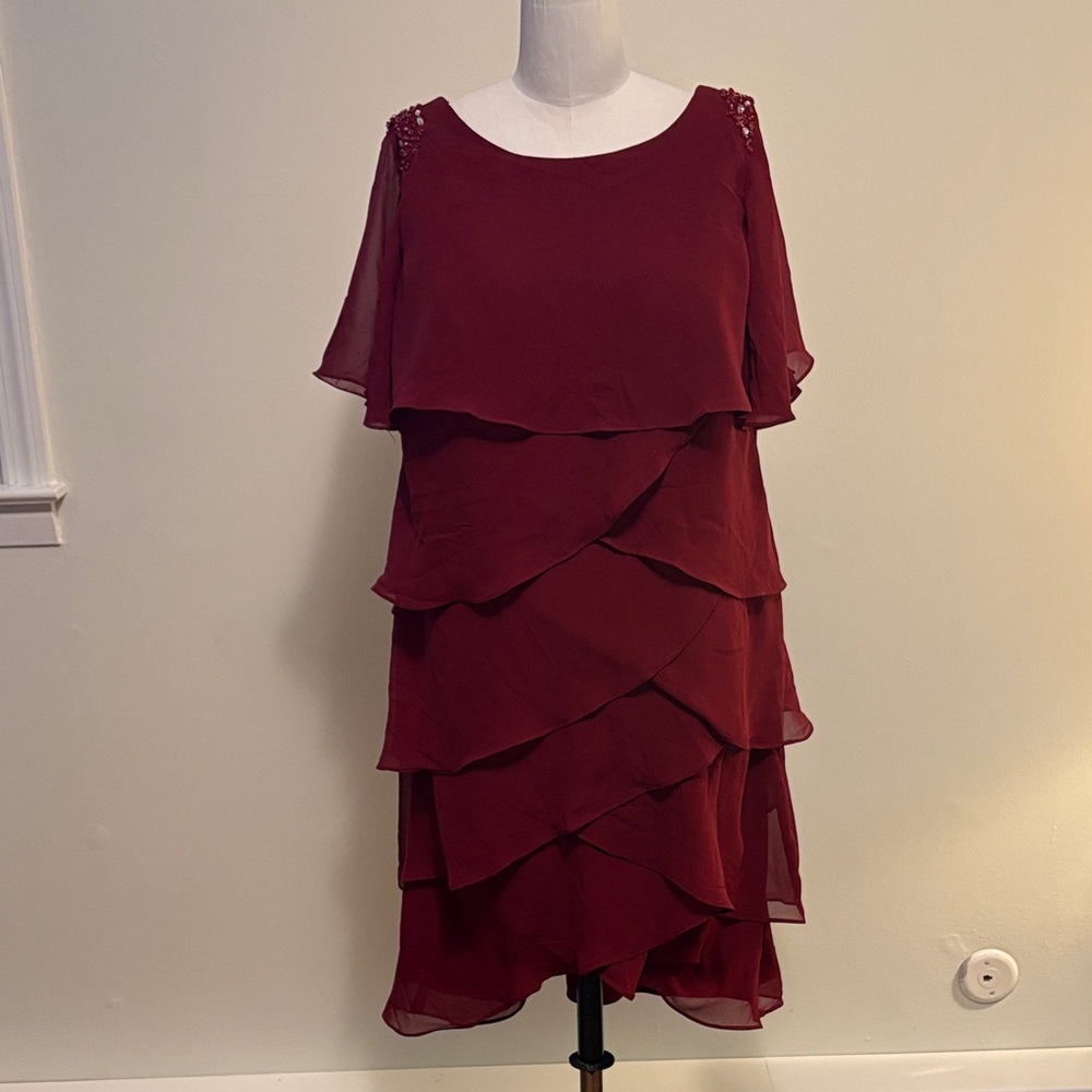 Elegant Burgundy Layered Dress/Size 14